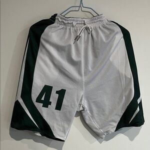 White & Dark Green Athletic Shorts with '41' Graphic